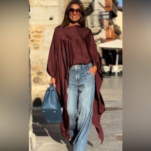 Zara Burgundy Top cape satin size XS—S NWT